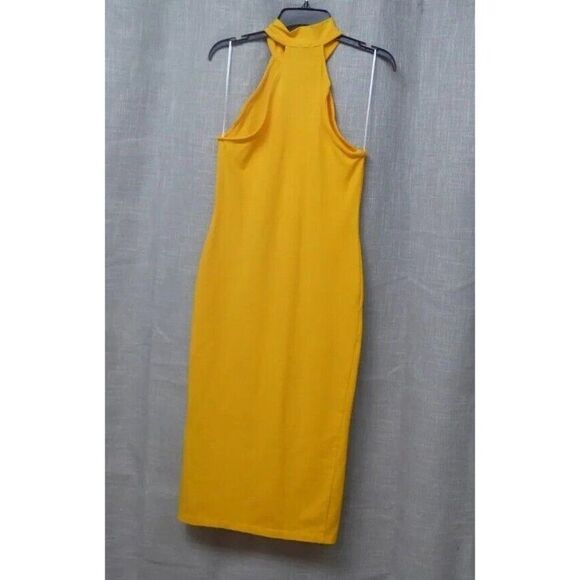 Monrow Mock Neck Side Slit Halter Dress, Bright Yellow, Small - Picture 4 of 12